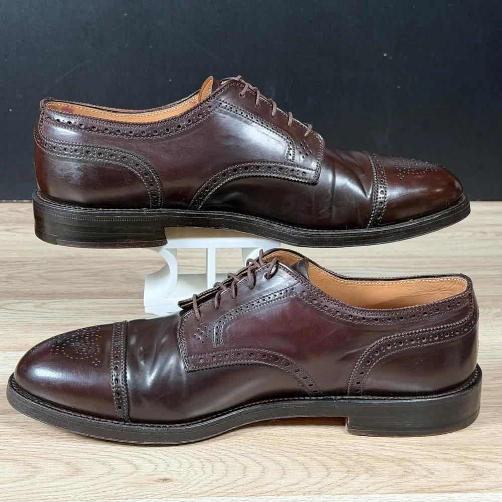 Alden Shoes Mens 11 Brown Derby Shell Cordovan Leather Cap Toe Medallion 2145